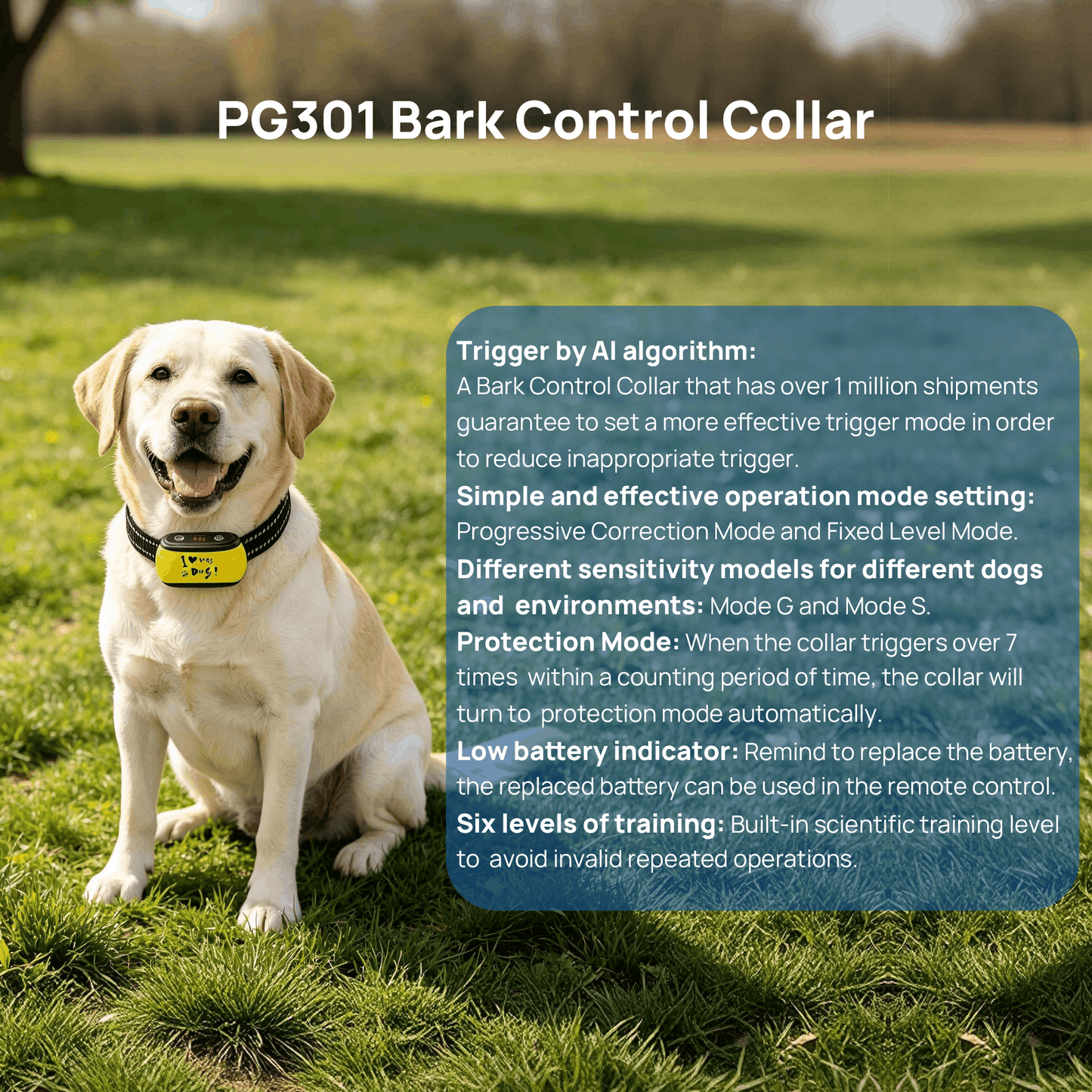 PawGuard Stop Bark Collar PG301 Gentle No-Shock Bark Control for Dogs