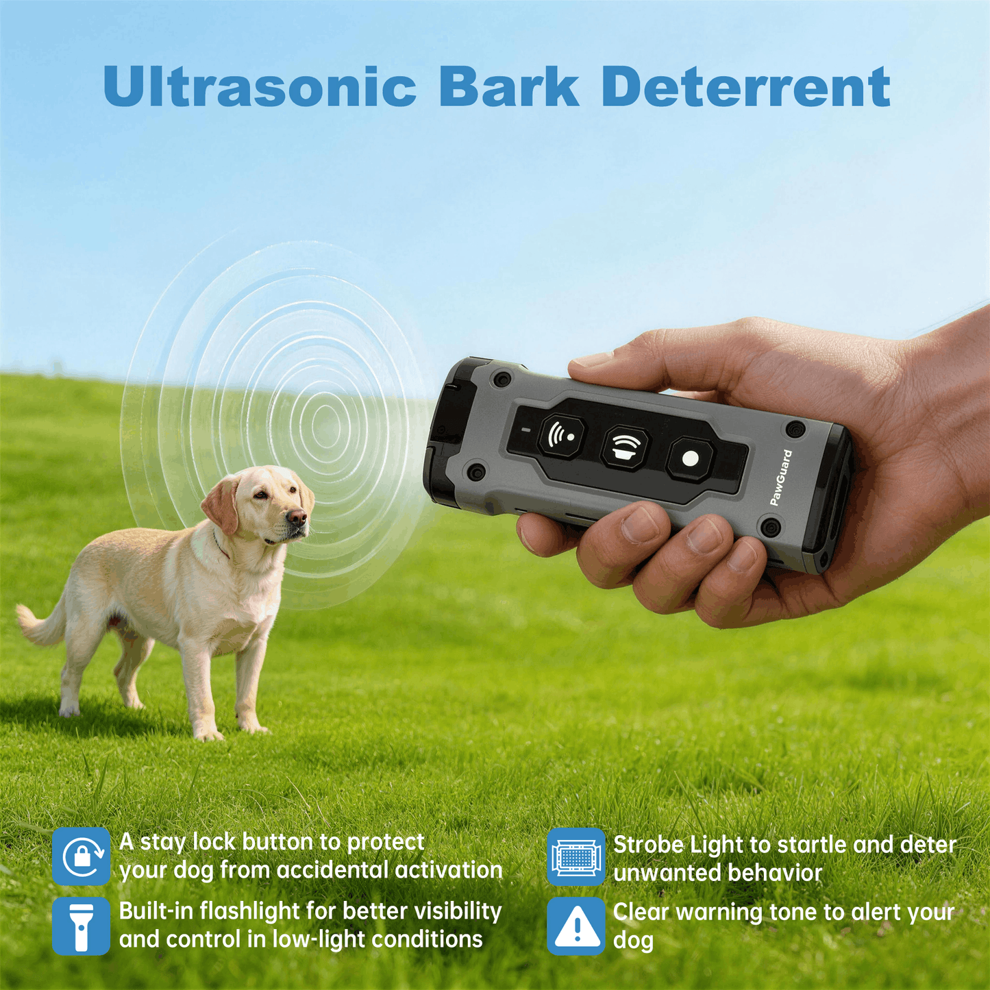 PawGuard PG120 Ultrasonic Dog Deterrent - Anti-Bark & Training Device with LED Light